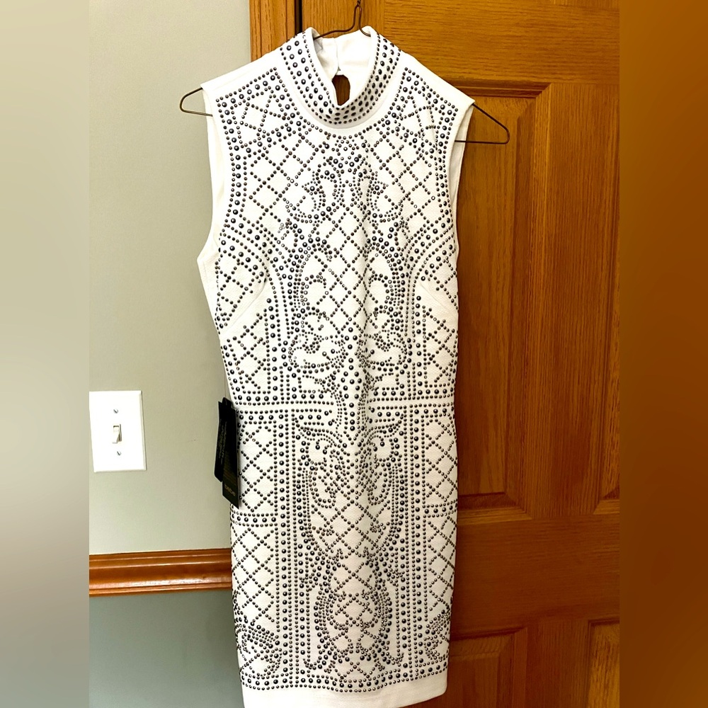 Stunning white dress with silver beads nwt size xs